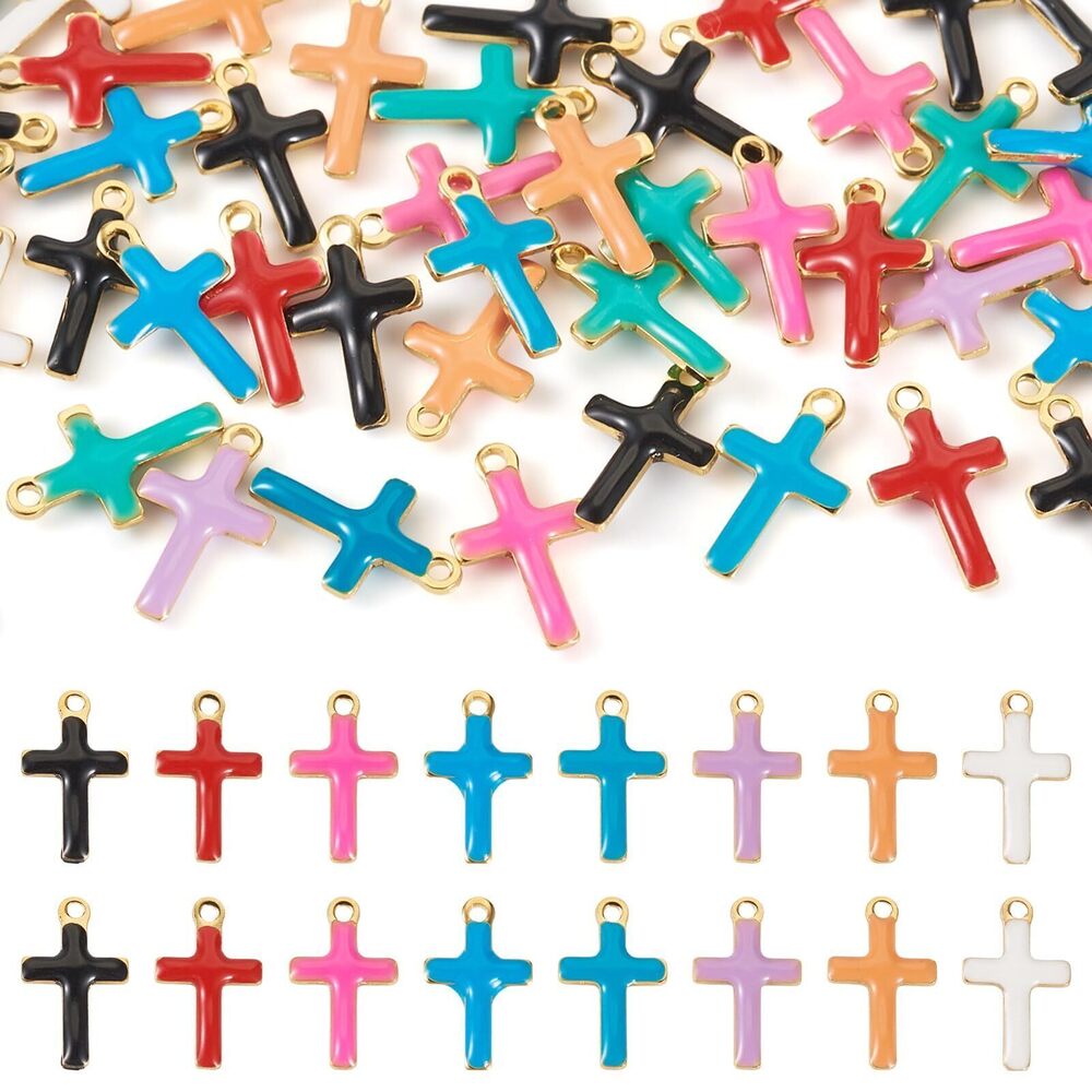 5011 50Pcs Tiny Enamel Cross Charms Colorful Mini Crucifix Pendants